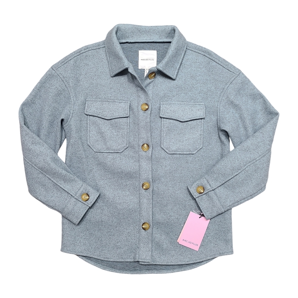 Avec Les Filles Boyfriend Shacket Button Front Oversized Jacket Fleece